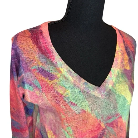 Soft Surroundings Plein De Couleurs Abstract Watercolor Print Knit Top Size S - Picture 4 of 7